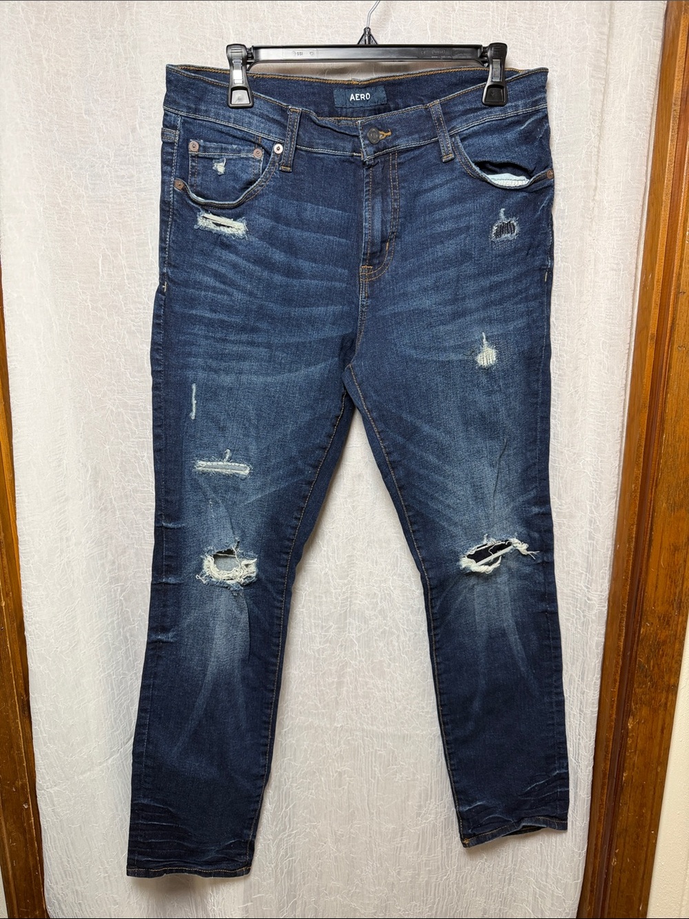 Aero Men’s Skinny Ripped Jeans - Dark Blue